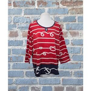 Draper's & Damons 2X Red, White, & Blue Nautical Ladies Top